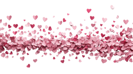 Border made of falling paper hearts transparent background