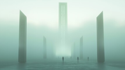 Haze of the Future: Surreal Dystopian Cityscape in 3D Rendered Artwork