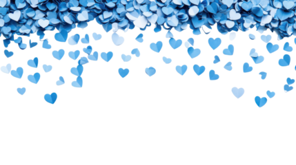 Border made of falling paper hearts transparent background