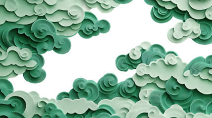Stylized green clouds with swirling patterns transparency