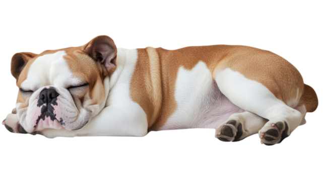 Sleeping bulldog with relaxed expression and soft fur
