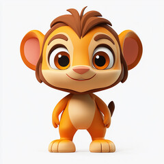 Create very clean and sleek 3d cute jungle animal character, cute eyes, 3d cartoon style, no accessories on character, good lighting, flat white background  made with generative AI