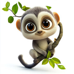 Create very clean and sleek 3d cute jungle animal character, cute eyes, 3d cartoon style, no accessories on character, good lighting, flat white background  made with generative AI