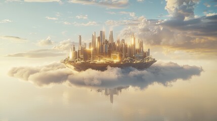 Fototapeta premium Ethereal Cityscape: Dystopian-Futuristic Surrealism in 3D Rendering