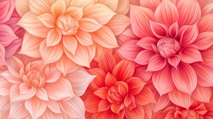 Vibrant Coral Peach Dahlia Blooms Floral Background Image
