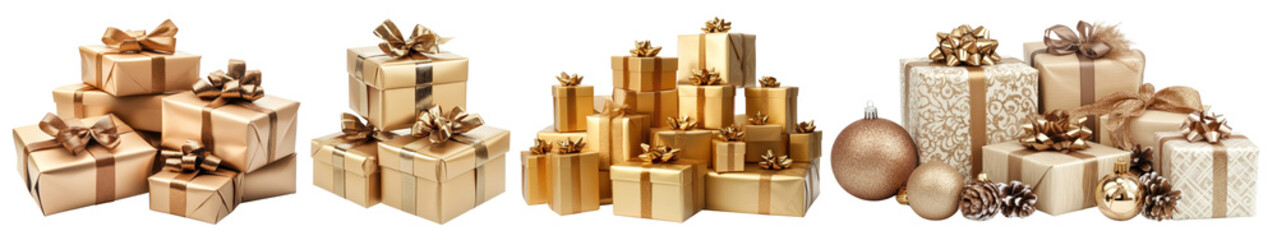Obraz premium PNG Elegant gold gift boxes display, element set on transparent background