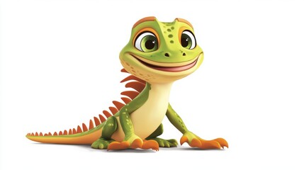 cute animation of iguana full body stock image, isolated on a white background