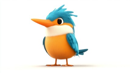 Obraz premium cute animation of kingfisher full body stock image, isolated on a white background