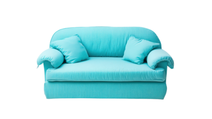 Turquoise sofa with cushions, perfect for modern decor