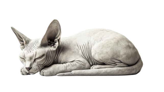 Sleeping sphynx cat sculpture, detailed and realistic design