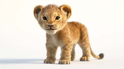 cute animation of lion cub full body stock image, isolated on a white background