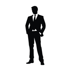 Business man standing pose vector silhouette