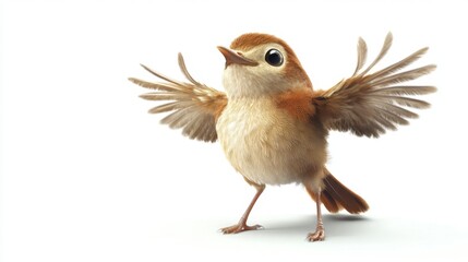 cute animation of nightingale full body stock image, isolated on a white background