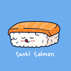 Cute cartoon character of nigiri sushi salmon.