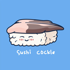 Cute cartoon character of nigiri sushi cockle.