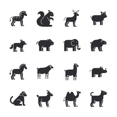 A collection of animal silhouettes, including a zebra, a giraffe, a deer, a bear