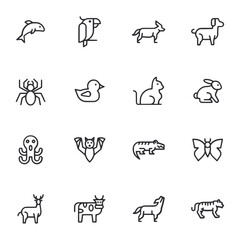 Fototapeta premium A set of animal icons in black and white