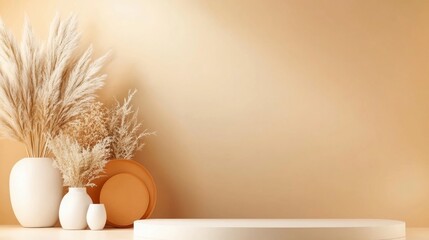 Fototapeta premium Earthy Tones: Pampas Grass in Minimalist Setting