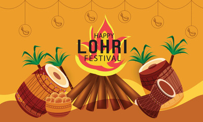 Vector illustration of Happy Lohri holiday background for Punjabi festival