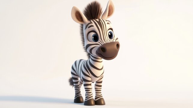 cute animation of zebra full body stock image, isolated on a white background
