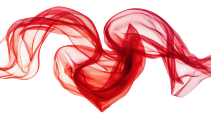 Heart made of abstract green silk transparent background