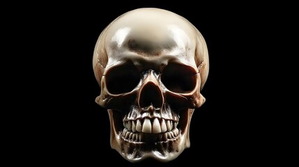 Frontview of natural human skull on isolated black background