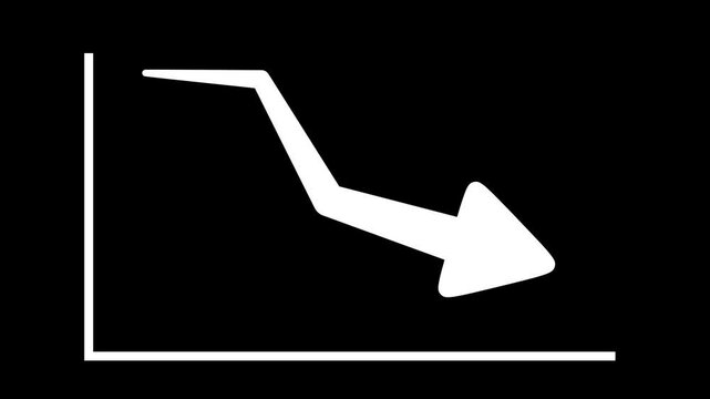 Decrease Graph Symbol path line animation on black background. Business down and crisis concept 