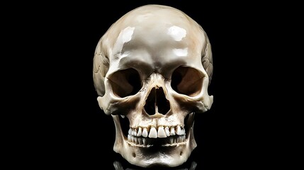 Obraz premium Frontview of natural human skull on isolated black background