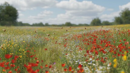 Summer Meadow Bees Pollinating Wildflowers High Resolution Nature Scene