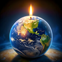 A single 3Drendered candle burning brightly in the dark