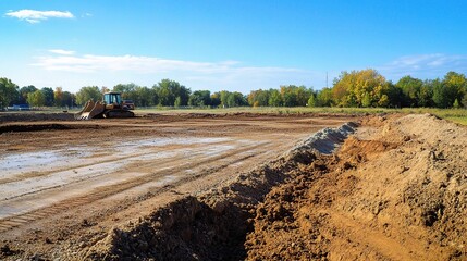 Bulldozer Moving Dirt and Gravel on Construction Site