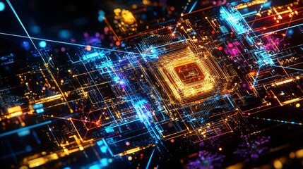 Futuristic neon designs with glowing lines and geometric patterns, featuring vast blank space, high detailed, high skin detailed  