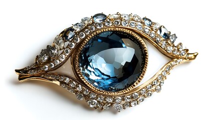 Jewelry ring in the form of a blue eye on a white background