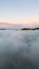 Beautiful panoramic aerial view of fog in the morning.