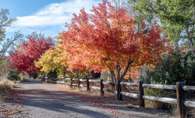 Naklejka premium Vibrant autumn leaves line a rustic path.