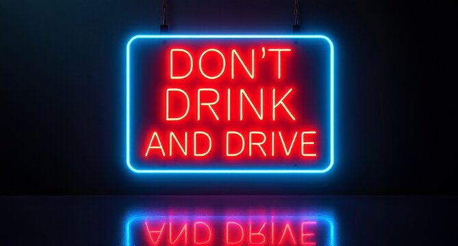 Dont drink and drive neon sign glowing in red and blue