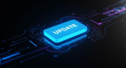 Futuristic Tech Update Button Digital Innovation Circuit Board Technology Upgrade