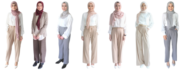 Muslim women full body png cut out element set, transparent background