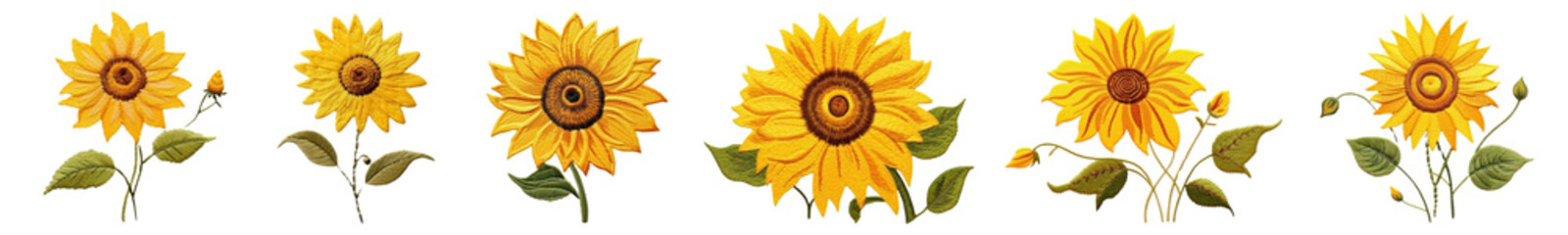 Fototapeta premium Embroidery sunflower png cut out element set, transparent background