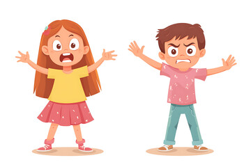 Two animated children expressing frustration or anger with exaggerated facial expressions.