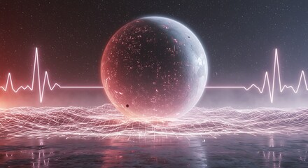 Futuristic Planet Neon Grid Heartbeat Sci Fi Landscape