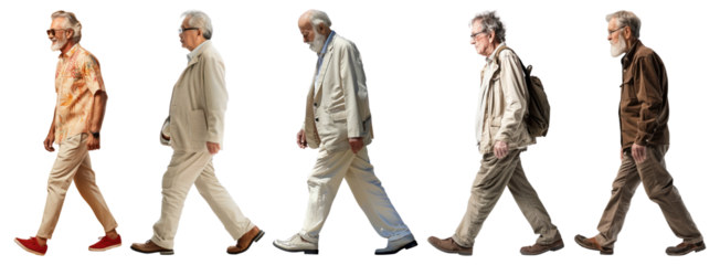 Elderly man walking full body png cut out element set, transparent background