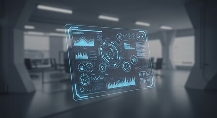 Futuristic Holographic Interface Business Data Analytics Dashboard