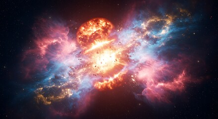 Obraz premium Cosmic Collision Nebula Explosion Galactic Impact Starburst