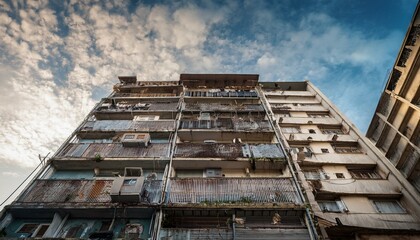 Obraz premium 廃墟になった古くて汚いマンション（Abandoned old and dirty apartment building） 