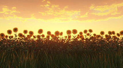 Fototapeta premium Golden Hour Sunflowers Sunset Field Nature Plants