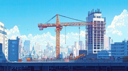 Construction Site with Crane and Building Under Development