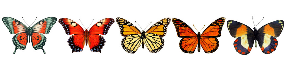 Obraz premium Colorful butterflies png cut out element set, transparent background