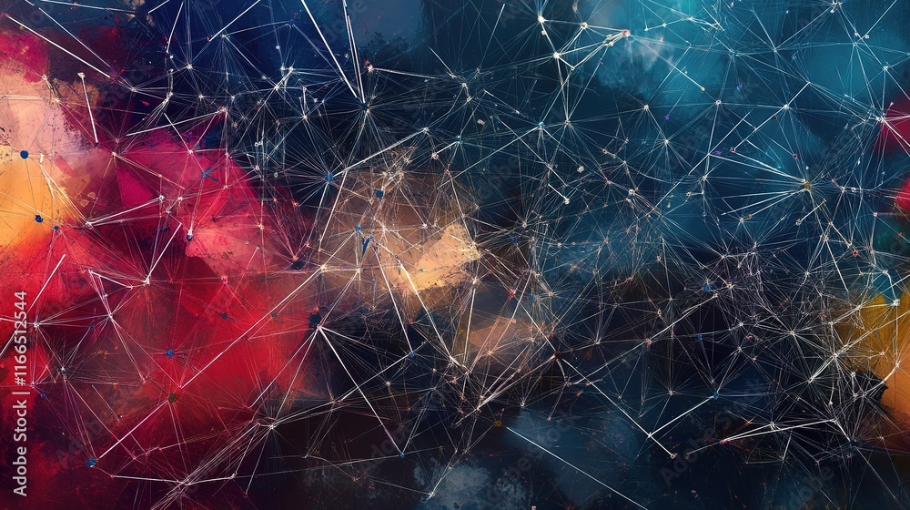 Poster low polygon network backdrop representing connections and data flow