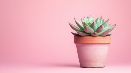 Obraz premium Succulent plant sits gracefully in a terracotta pot against a soft purple background, adding a touch of nature to indoor settings